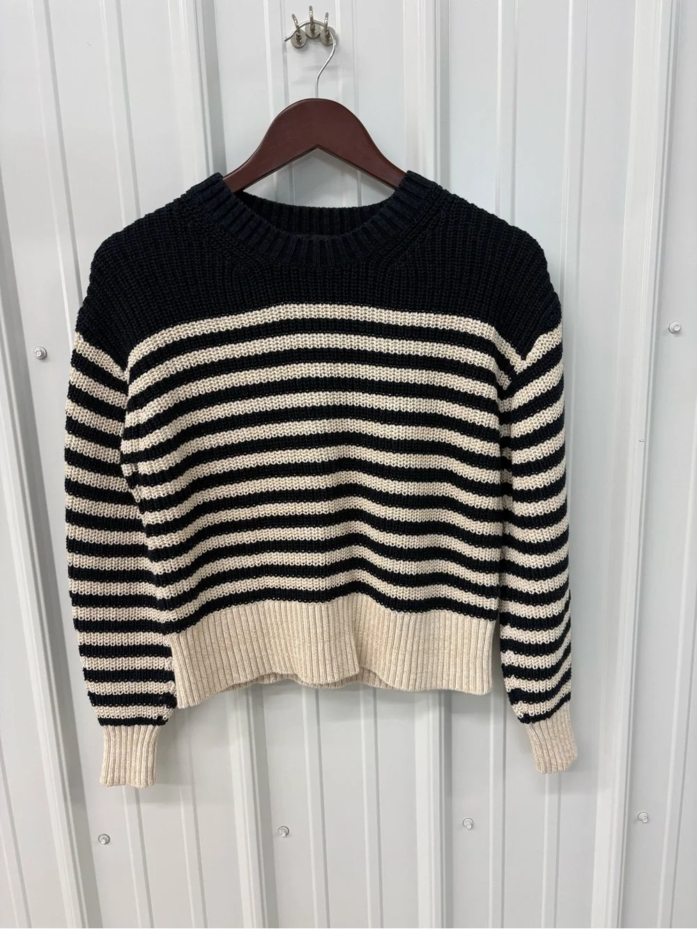 J. Crew Navy & Cream Striped Crewneck Sweater